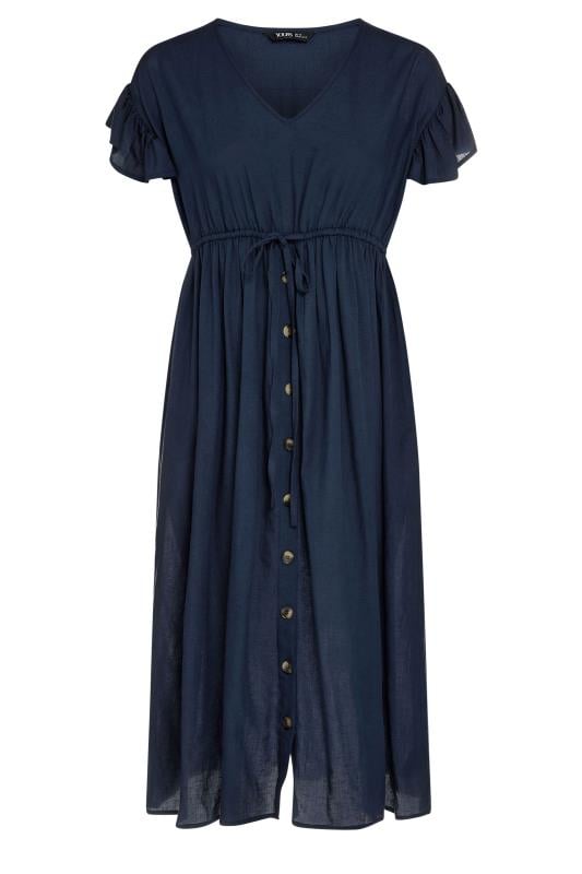 YOURS - Robe Maxi Bleue Marine en Lin