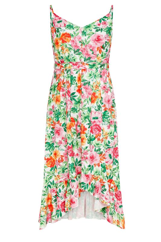 YOURS - Robe Midi Blanche Rose & Verte Floral Ourlet Plongeant